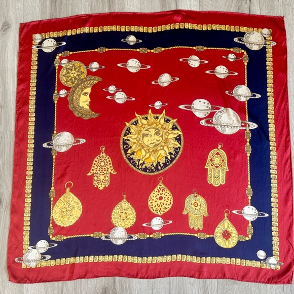 Vintage Celestial 100% Silk Scarf - Picture 2 of 5